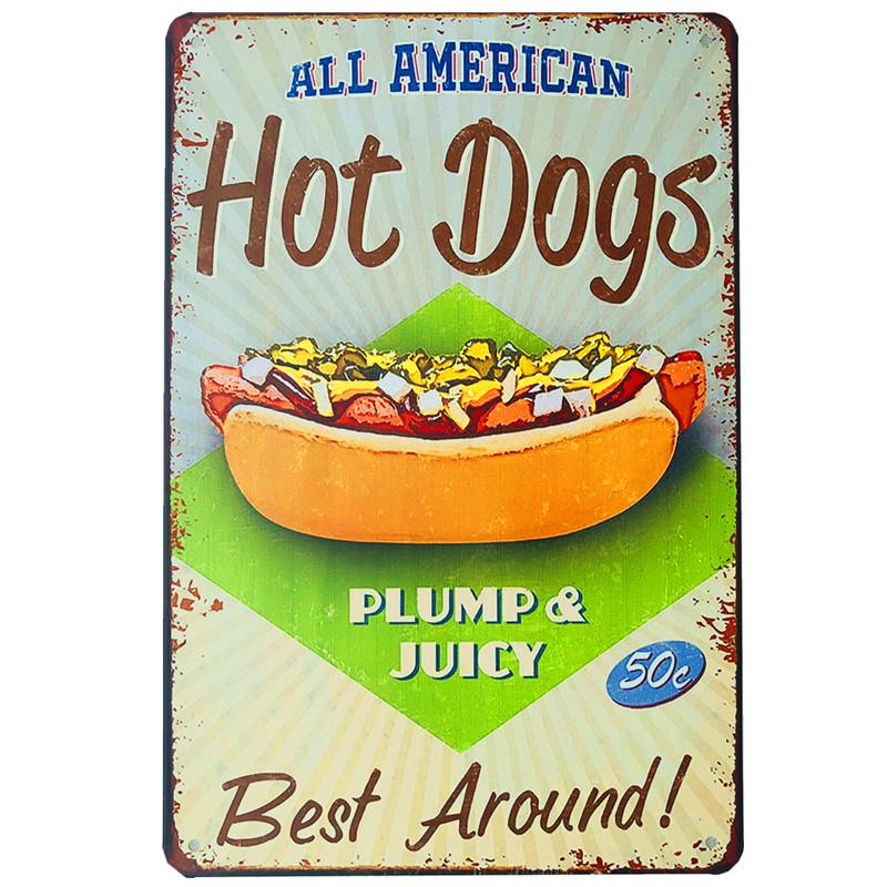 Hamburgers Metal Tin Signs Hot Dogs Printed Vintage Poster Kitchen Wall Decor Fast Food Shop Plaque Wall Art Iron Plate Painting