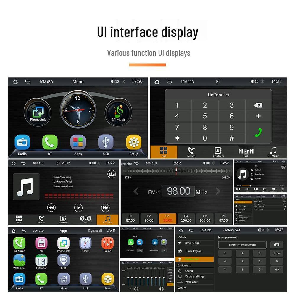 7" Portable Car Bluetooth MP5 Player with Android Auto, Rear View, Apple CarPlay, and Reversing Screen