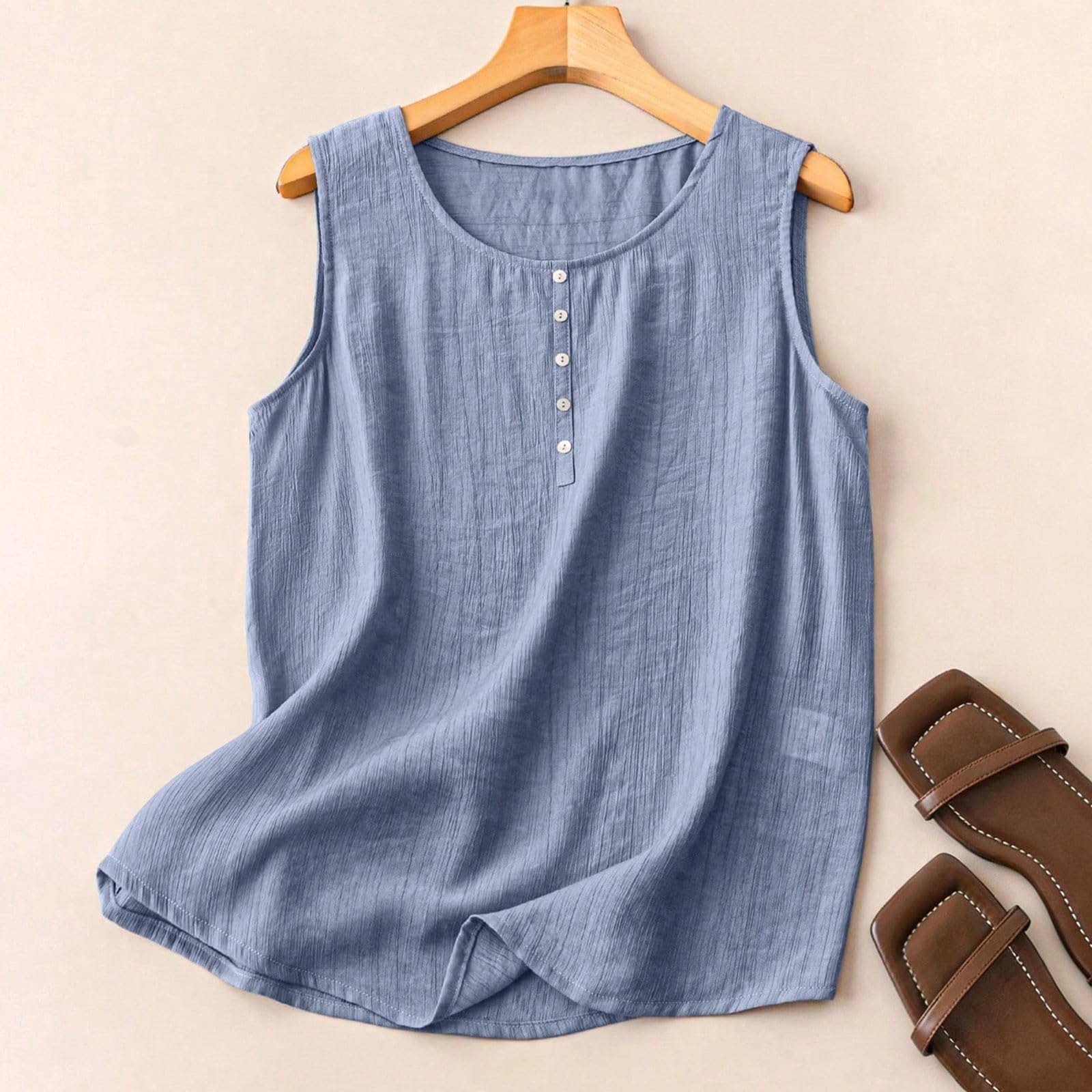 

Women Casual Sleeveless Shirts Loose Cotton Linen Tank Tops L