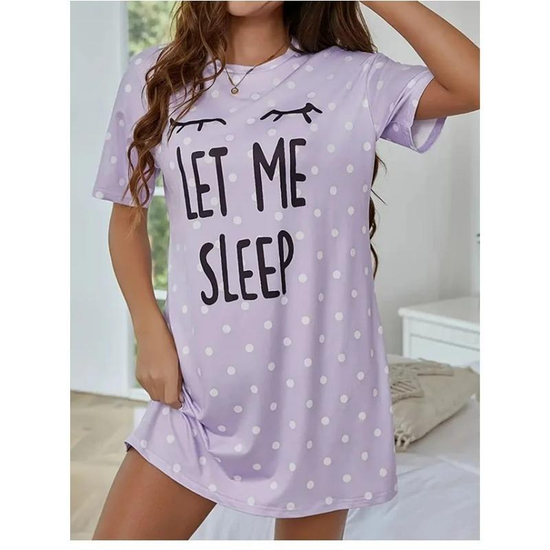 

Повседневные платья для сна с коротким рукавом и принтом букв для женщин, свободная футболка, ночная одежда, домашняя одежда, ночная сорочка, одежда для отдыха M