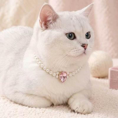 Light Luxury Single-layer Pearl Pet Necklace, Gemstone Pendant, Cat and Dog Collar, Cute Pet Necklace