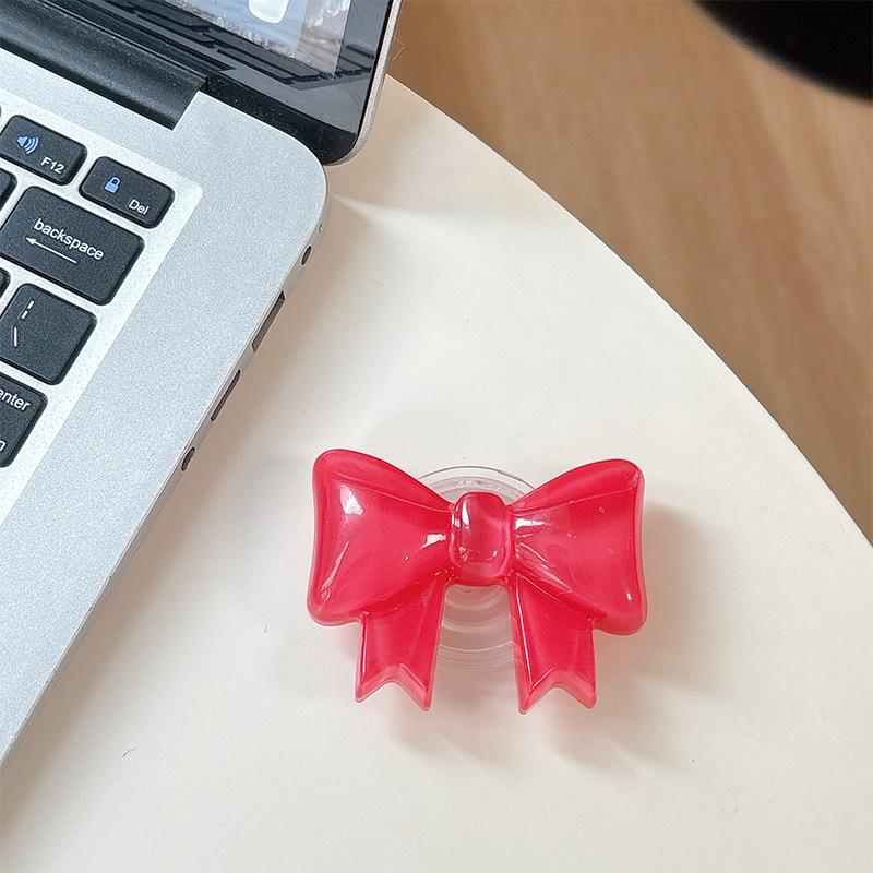Solid Color Bow Mobile Phone Airbag Bracket Paste Retractable Ring Girl Desktop Drama Support