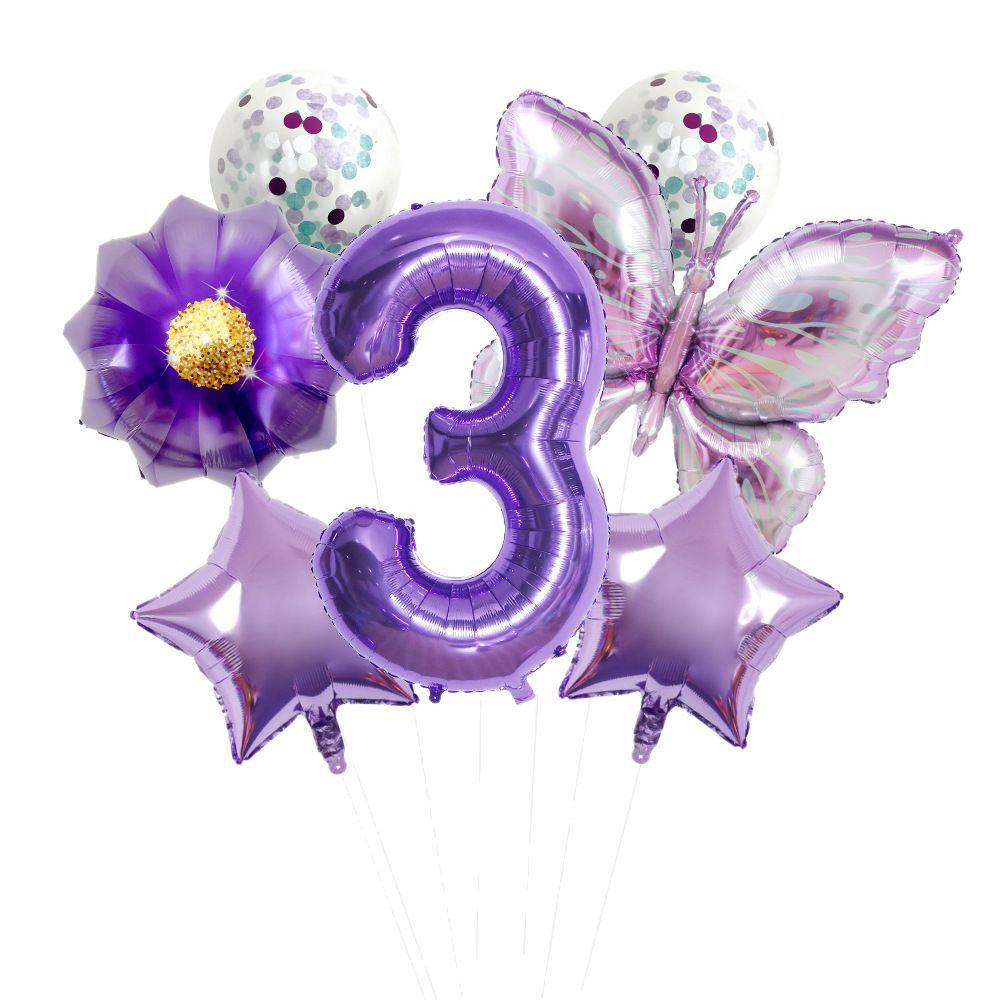 New Purple Butterfly Flower 32 inch Digital Aluminum Film Balloon Set for Children's Birthday Party Decoration Scene Arrangement