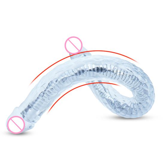 Flexible Double Headed Dildo, Realistic Bendable Strap-On Toy for Couples, Waterproof Long Curved Anal Vaginal Massager