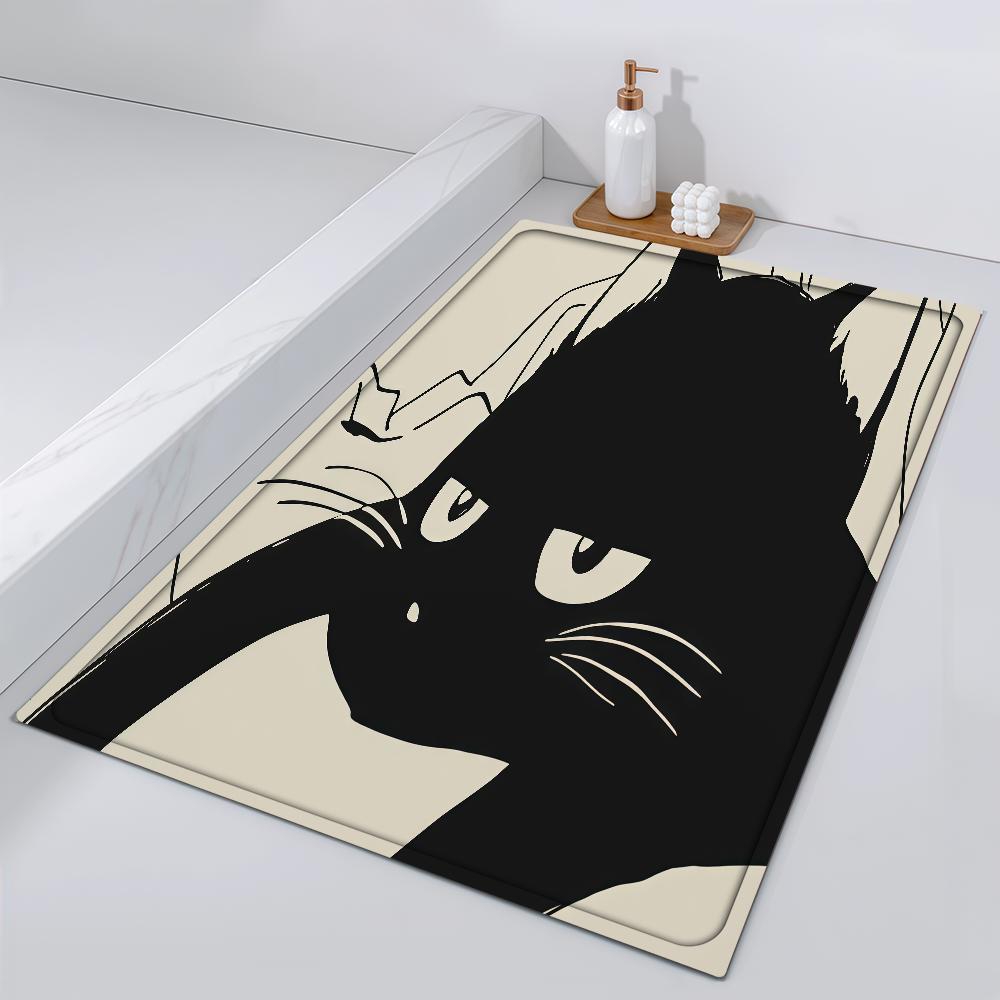Door Naughty Mat Bedside Entrance Bath Kawaii Cute Floor Decoration Corridor Door Mat Cat Black Carpet Living Room Balcony