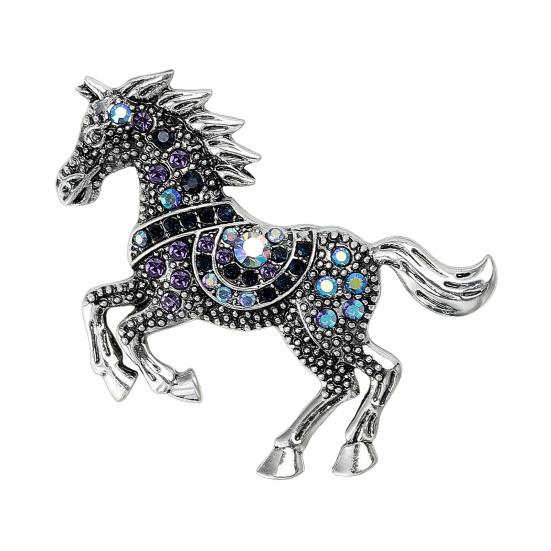 Vintage Rhinestone Horse Brooch Alloy Running Horse Lapel Pin Sweater Cardigan Coat Business Suit Decoration Men Women Clothing Accessories
