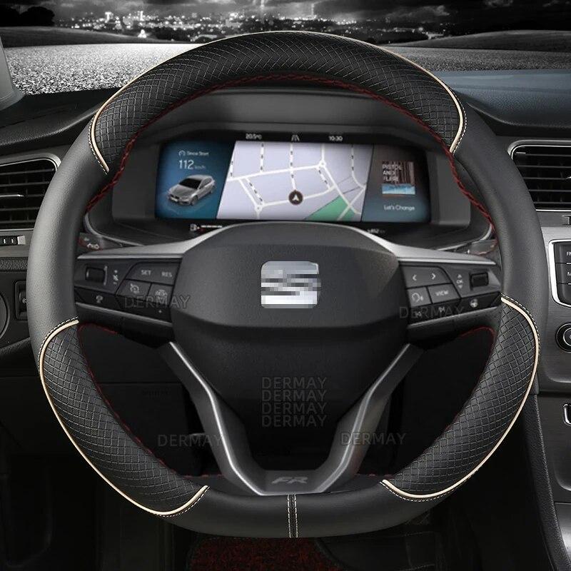 

Для Seat Arona FR Xperience 2017~ Автомобильный чехол на руль из искусственной кожи Нескользящие автомобильные аксессуары Быстрая доставка D shape Beige