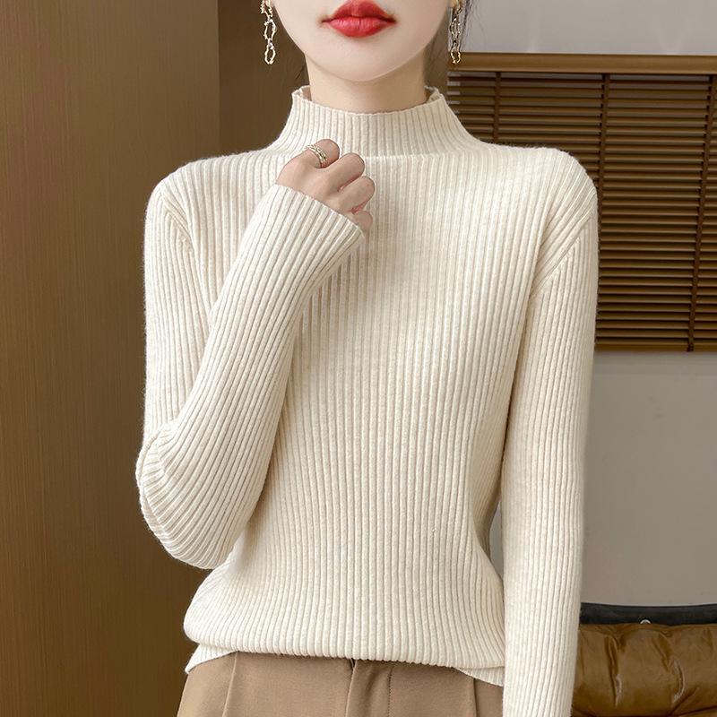 Herbst neues Damen Langarm Rollkragen Slim-Fit Rippstrick Lazy-Wind Pullover Strickpullover Unterhemd Oberbekleidung Innenbekleidung