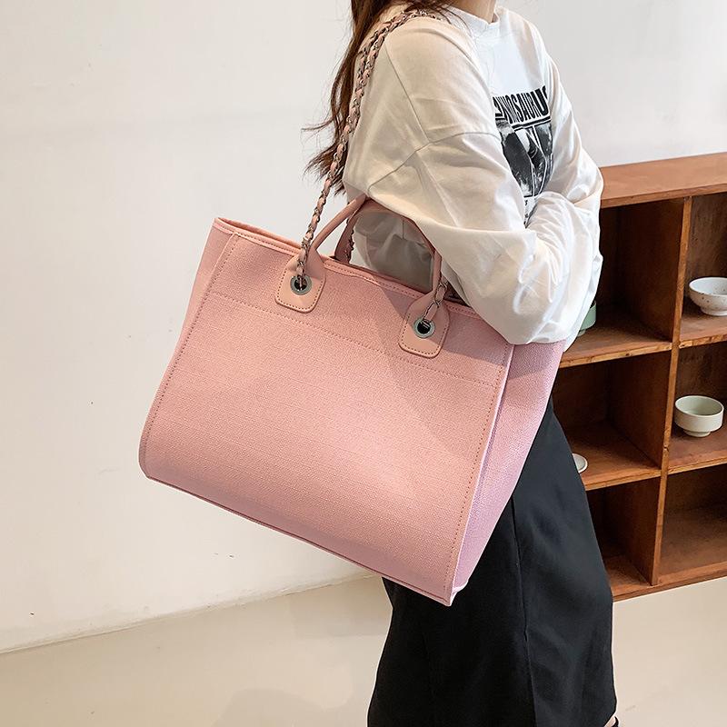 Women's Bag New Fashionable Texture Shoulder Handbag Large Capacity Canvas Chain Tote Bag Tide