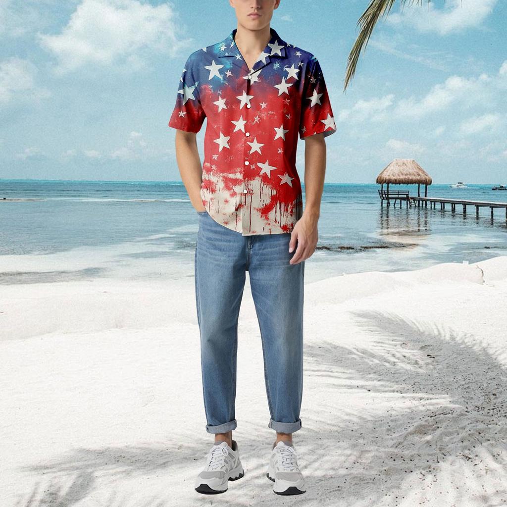 Uformell løs kortermet skjorte for menn Motetrykt skjortetopp