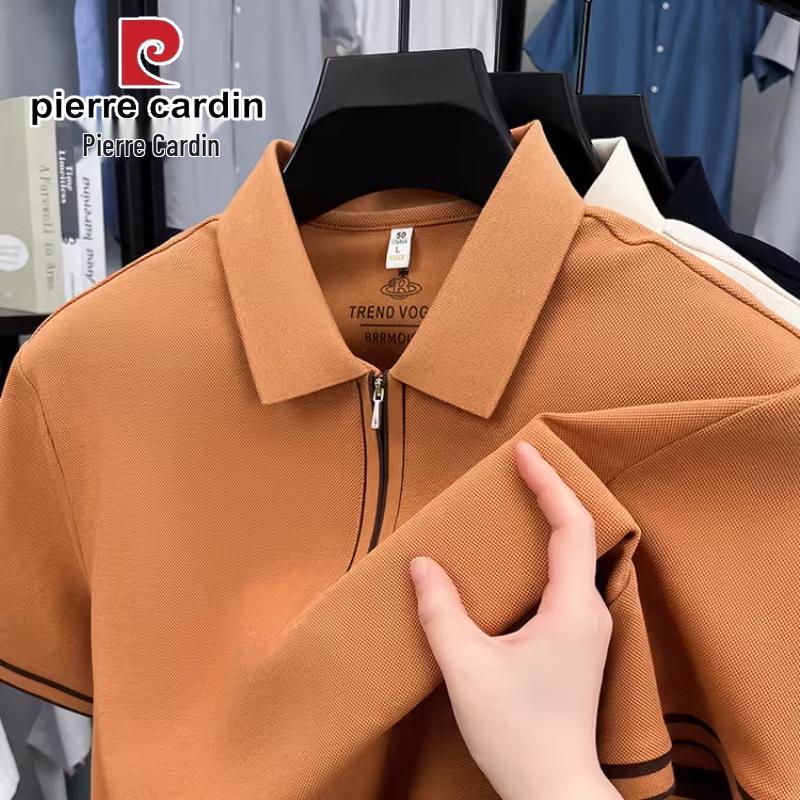 Pierre Cardin Men's Zipper Lapel Short Sleeve Polo T-Shirt