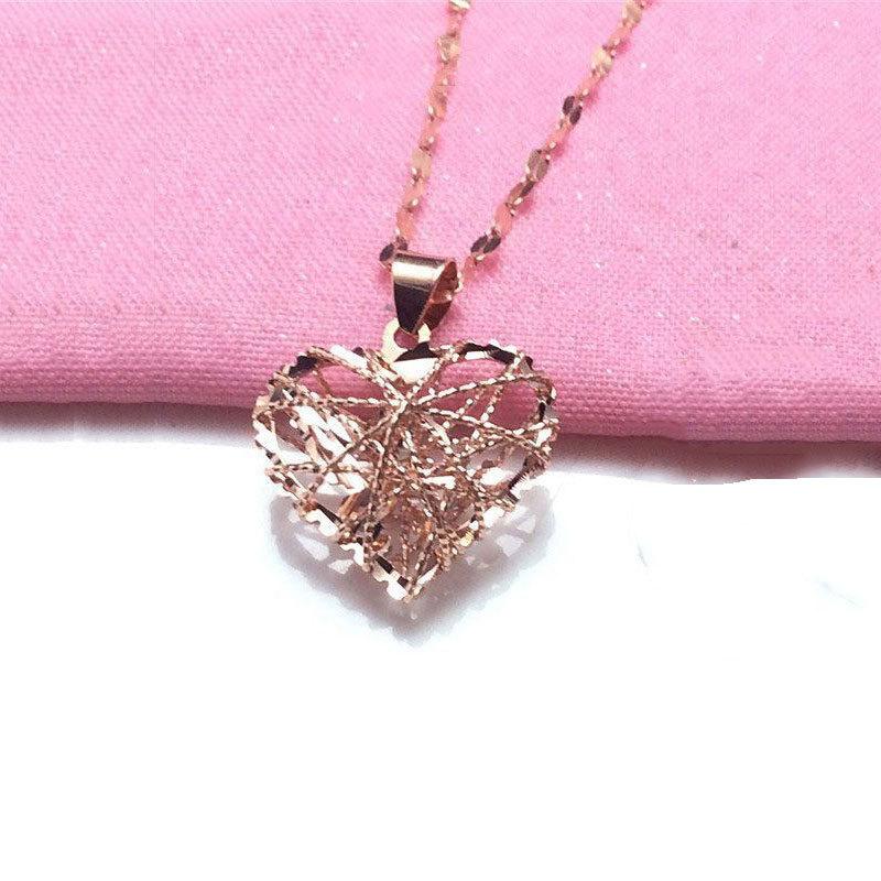 Color Gold Purple Gold Brushed Peach Heart Pendant Women S Rose Gold Plated Simple Collarbone Chain