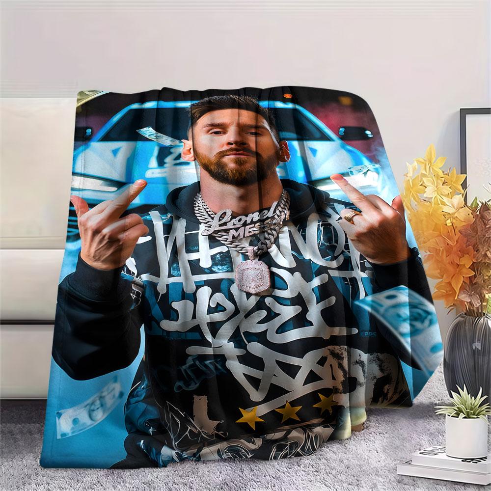 1PC Leo Messi Patterned Flannel Blanket Suitable For All Seasons for Home Decor Warmth and Comfort Gifts Holiday Present