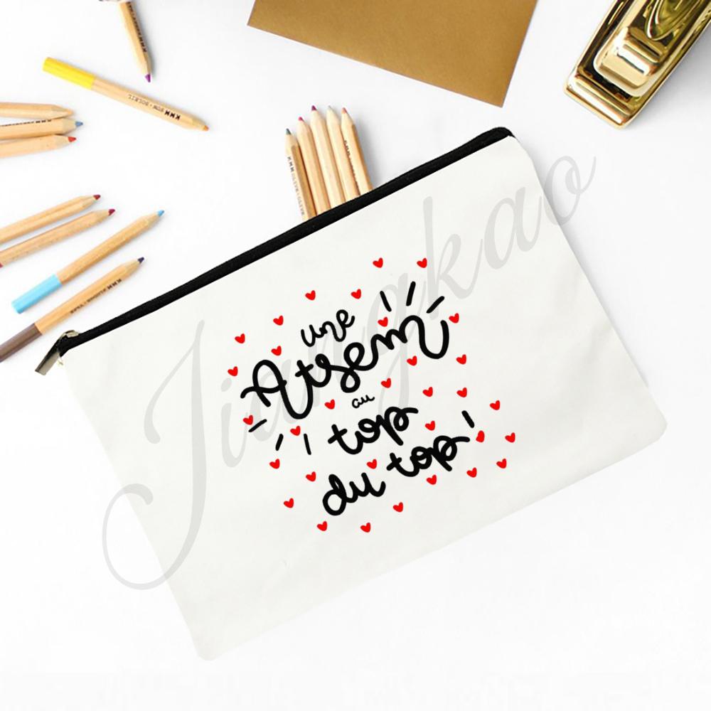 French Printed Makeup Bag Travel Neceser Travel Toiletry Organizer School Pencil Bags Graduate Gift for Maitresse Atsem Aesh Avs