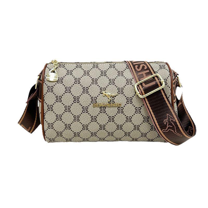 2024 Textured Retro Plaid Women's Bag with Wide Shoulder Strap