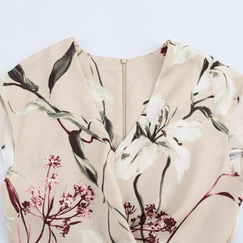 Kaslead New Arrival Women's Clothing Fashion Style Fashion Flower Printed V-neck Short Sleeve Dress 2497145