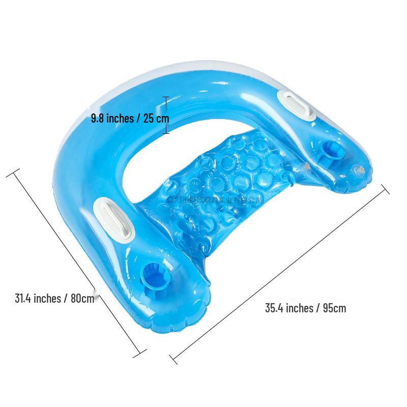 Adult Inflatable Summer Water Lounge Chair with Handles - Folding PVC Swim Float 95x80x25cm