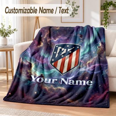 Custom Text Flannel Blanket Atletico Madrid Print Warm Cozy Blanket Home Sofa Bedding