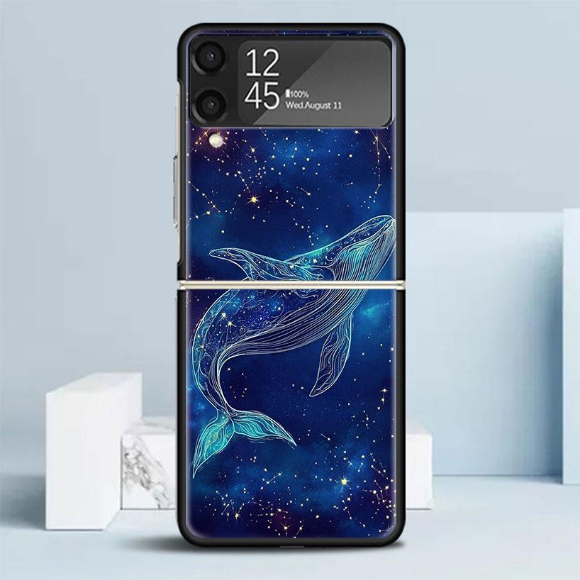 Humpback Whale Sea Giant Black Cover for Samsung Galaxy Z Flip 7 6 5 4 3 5G Phone Case Flip7 Flip6 Flip5 Flip4 Flip3 Pattern Cas