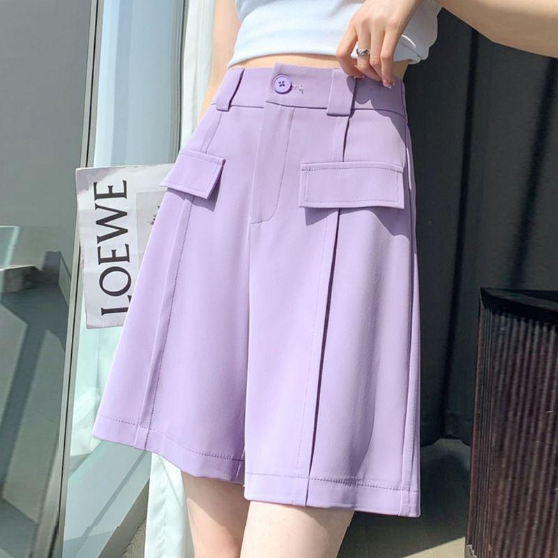 

Women s High Waist Loose Fit Summer Pants - Straight Leg, Drapey, Lightweight, Slimming Suit Style M (80-100 jin) фиолетовый