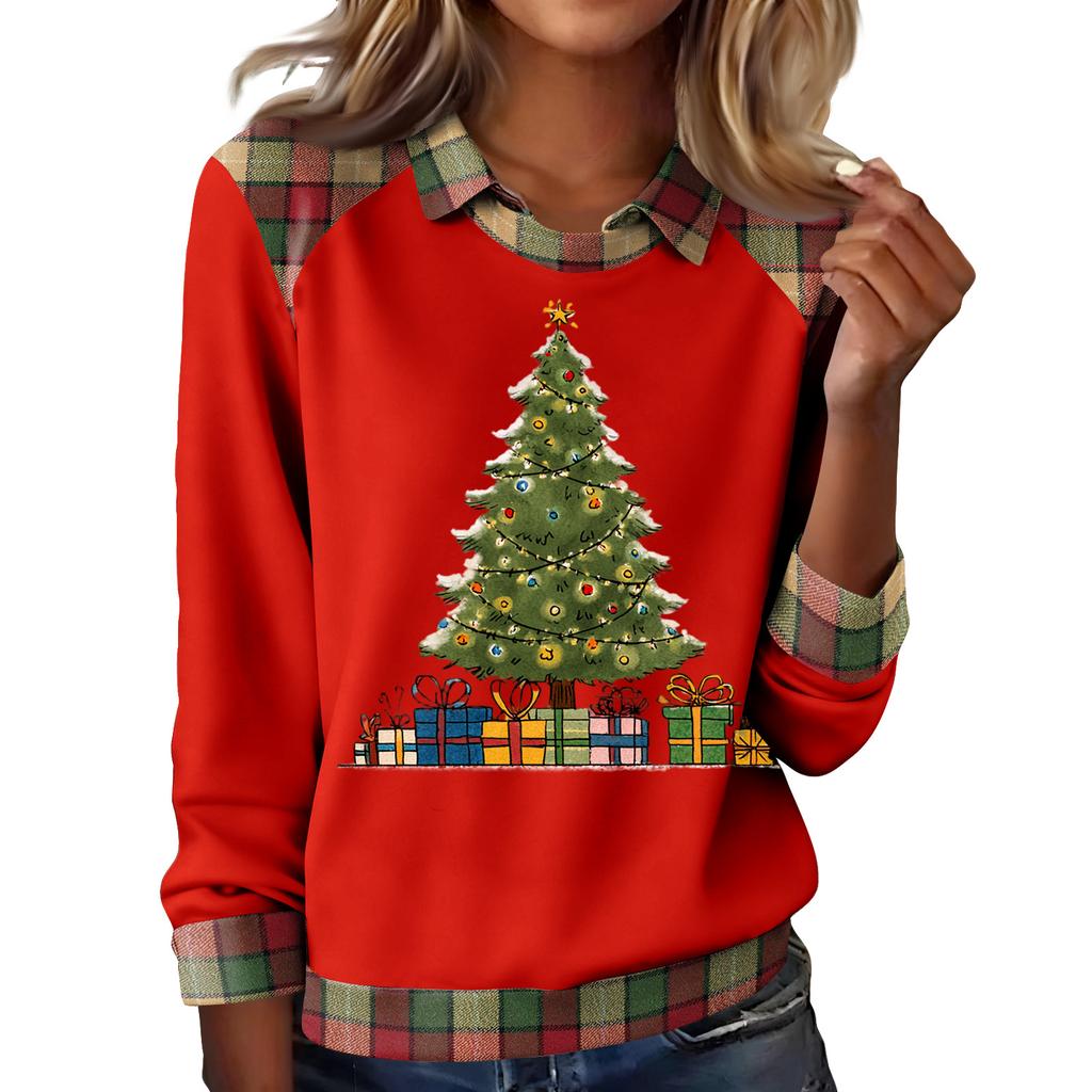 Women's Fashion Christmas Printed Long-Sleeve Pullover Top