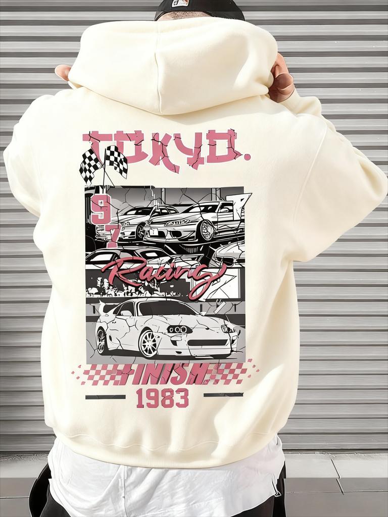 Tokyo Racing Grafikdruck Kapuzenpullover Promo Herren Herbst Winter Lässig Mode Langarm Sweatshirt Tägliche Straßenkleidung
