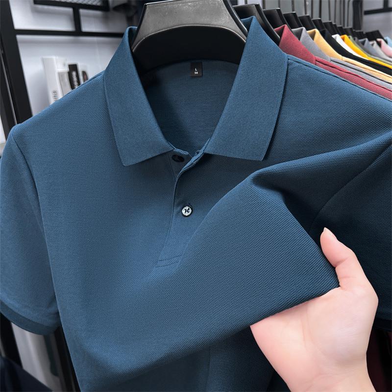 New Pure Cotton Men's High-End Polo Shirt - Short Sleeve, Lapel, Solid Color, Casual Summer T-Shirt