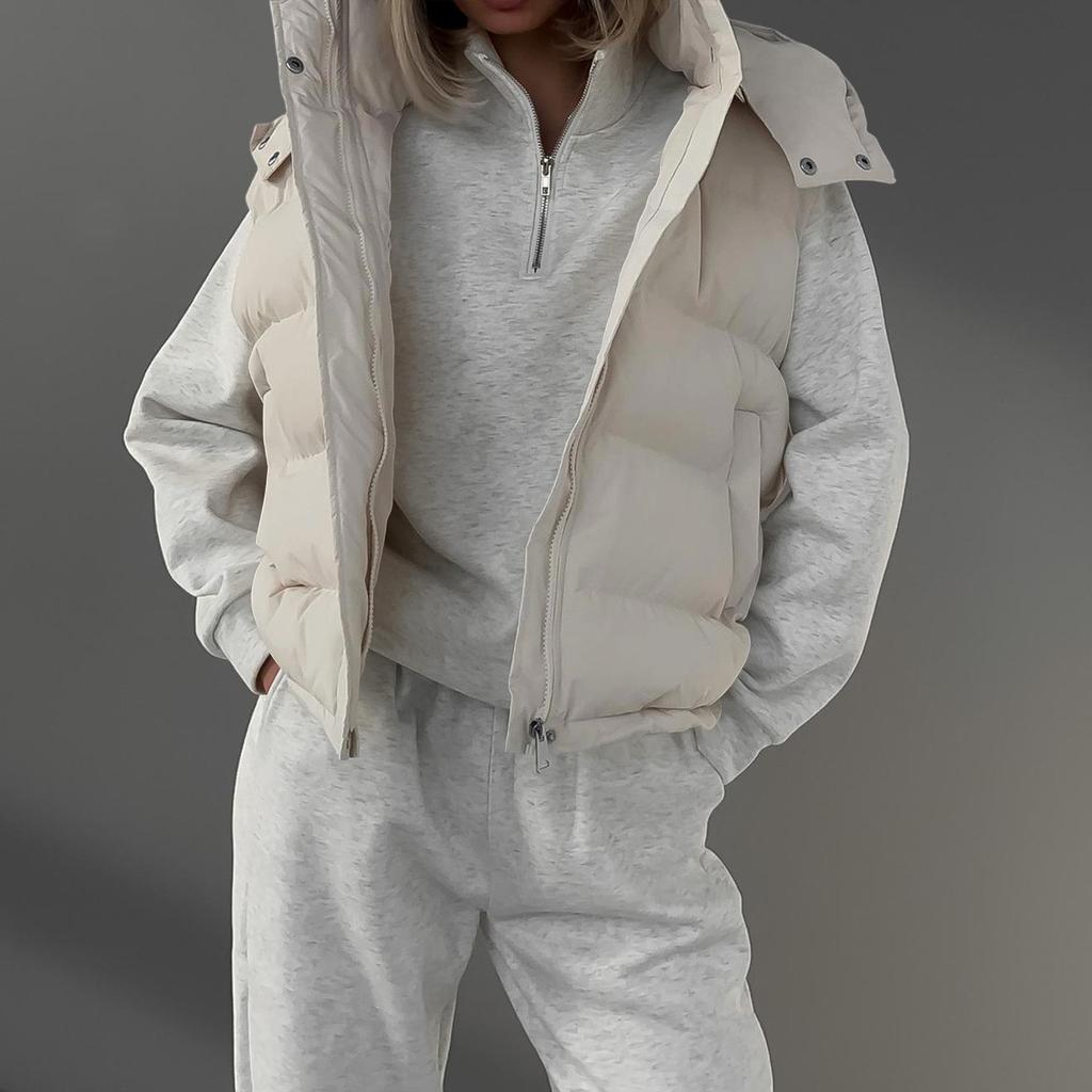 Women's Casual Fashion Outerwear Solid Color Sleeveless Hooded Cotton Vest Vest