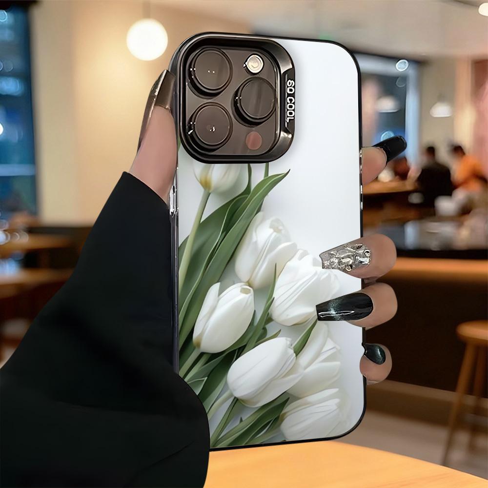 White Tulip Bouquet Phone Case Suitable for iPhone 17 16 15 14 13 12 11 Pro/Max/Plus Anti Drop and Shockproof Back Cover