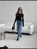 Autumn 2024 European & American Style Women's Slim Fit Solid Color Bell Sleeve Top