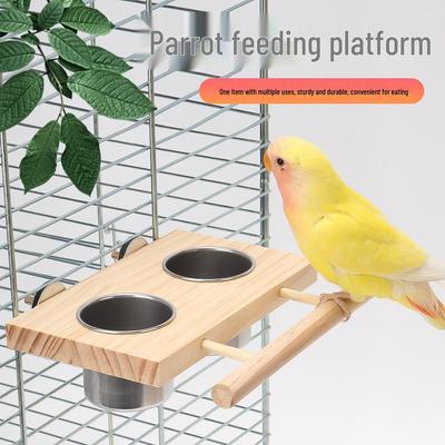Hrănitor pentru păsări și vas de apă din oțel inoxidabil cu platformă din lemn pentru Myna, Peruş, Nimfă și Papagalul Inseparabil