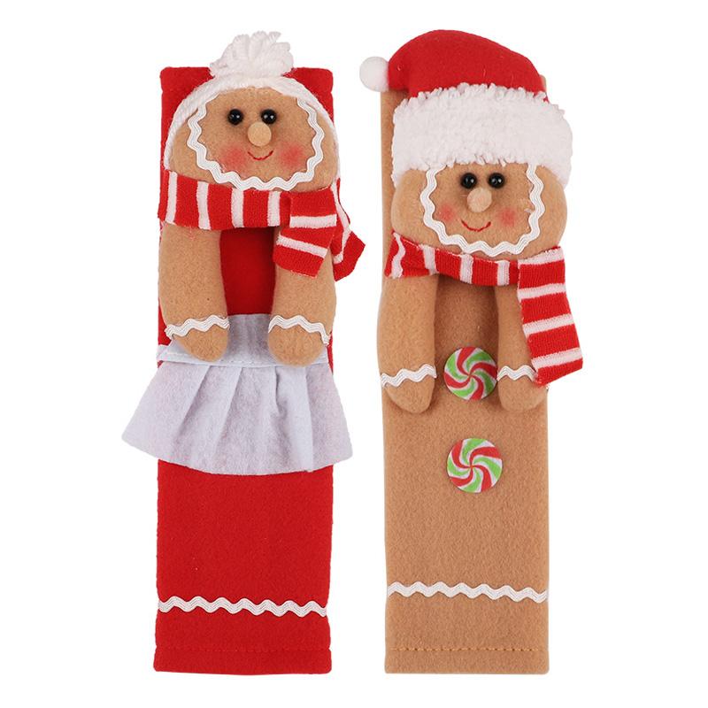 

2 шт. Рождественские чехлы на ручки холодильника, Пряничный человечек, Чехол на ручку двери, Рождественское украшение для дома, кухни, Новогодние подарки