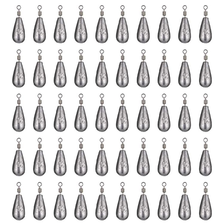 50pcs Bass Casting Fishing Weights Sinkers Fishing Tackle Accessories Fishing Bottom Sinkers Weight 360 Degree Rotating