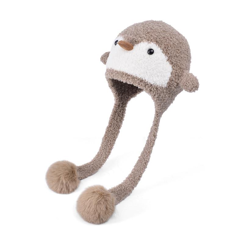Niedliche Pinguin-Strickmütze für Kinder aus flauschigem Polyestermaterial für kaltes Wetter und wärmt den Kopf