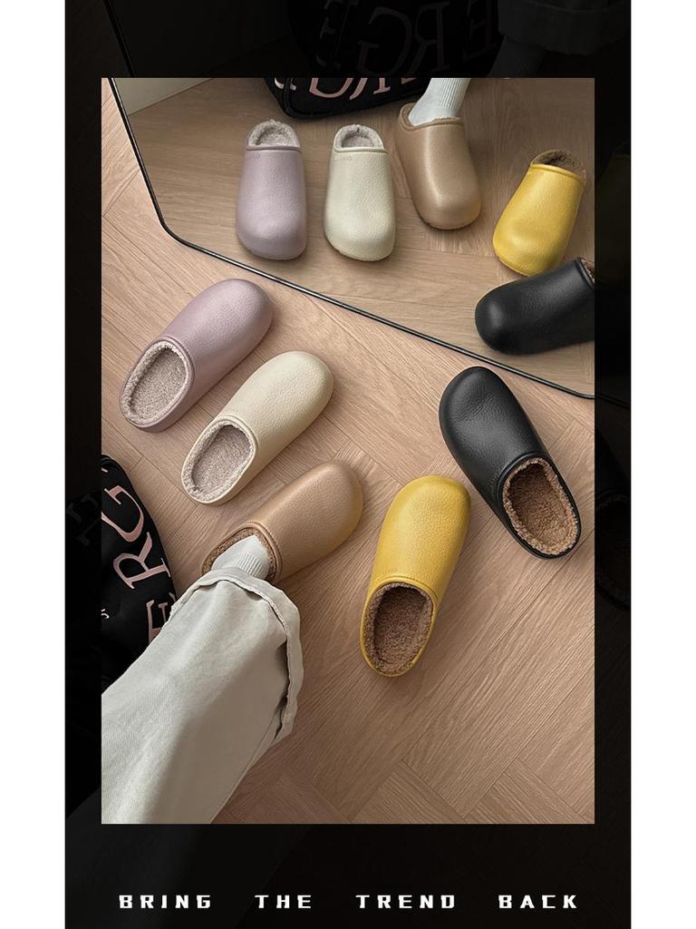 Women's & Men's Fleece-Lined Waterproof Cotton Slippers, Warm Indoor/Outdoor EVA Plush Winter Shoes