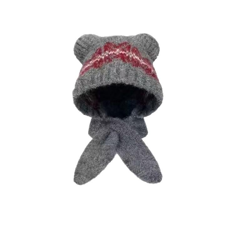 Damen Niedliche Kleine Bär Strickmütze: Warm, Winddicht, Ohrenschutz, Kältebeständig, Plüsch für Herbst und Winter