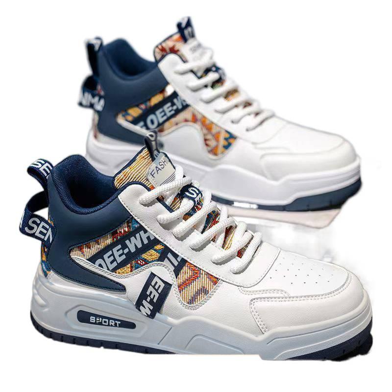 Medium top board shoes spring new breathable casual leather surface sports heightening student tide shoes