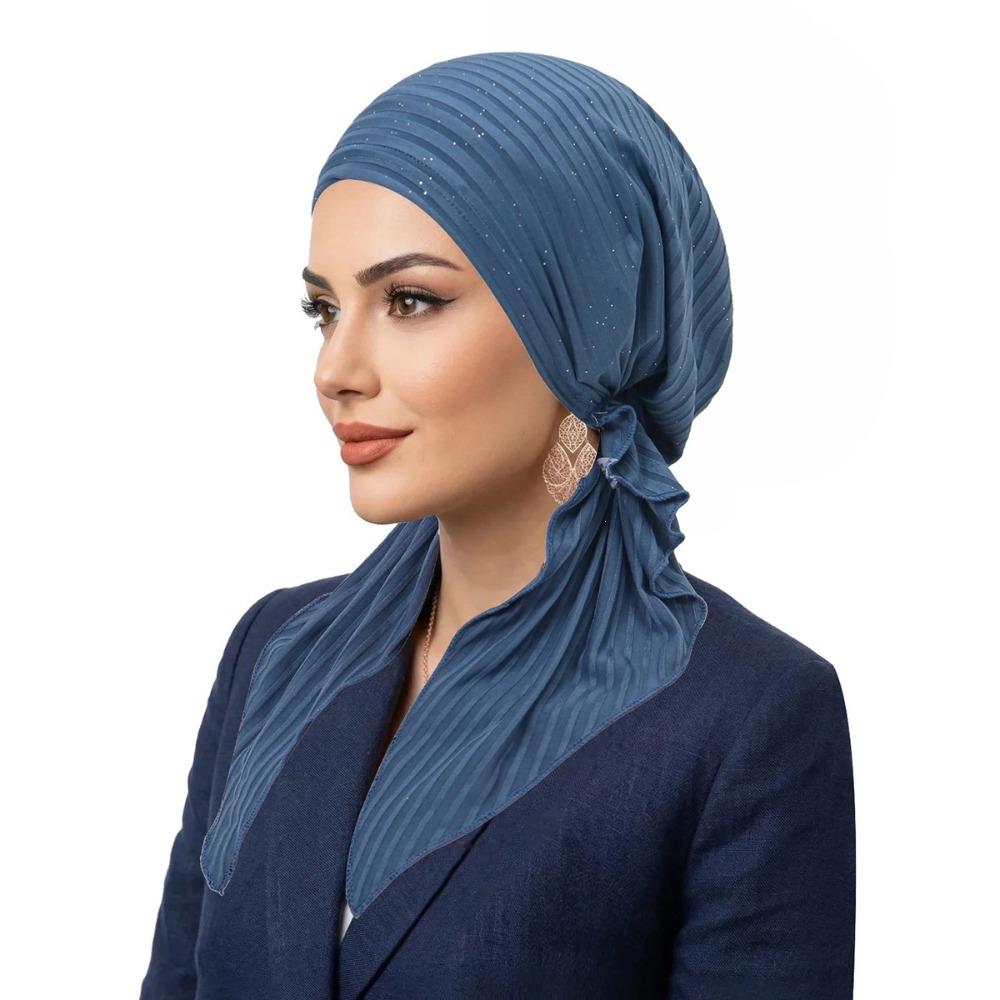 Breathable Pre-Tied Turban Stretch Fabric Headscarf Trendy Hijabs Women