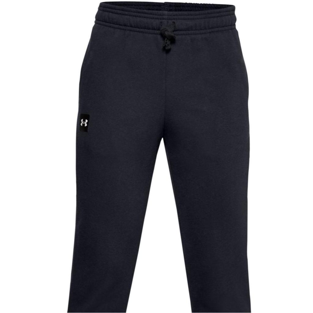 Under Armour Kids  Knit Sports Pants Solid Color Logo Print Drawstring Cuff Kids bottoms Black 1357628-001