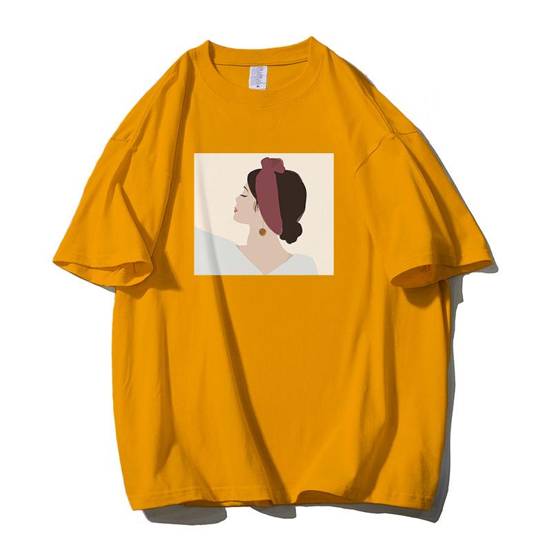 Shellsuning Oversized Casual O-neck Printed T-shirt dla kobiet 2023 Lato Proste All-match Dziewczyny Koszulki 100% Bawełna Miękki Top Podstawowe Harajuku Pary Topy