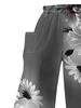 Women's Standard Size Fashion Loose Wide-Leg Pants, High-Waisted Draped Slim-Fit Daisy Print Casual Trousers