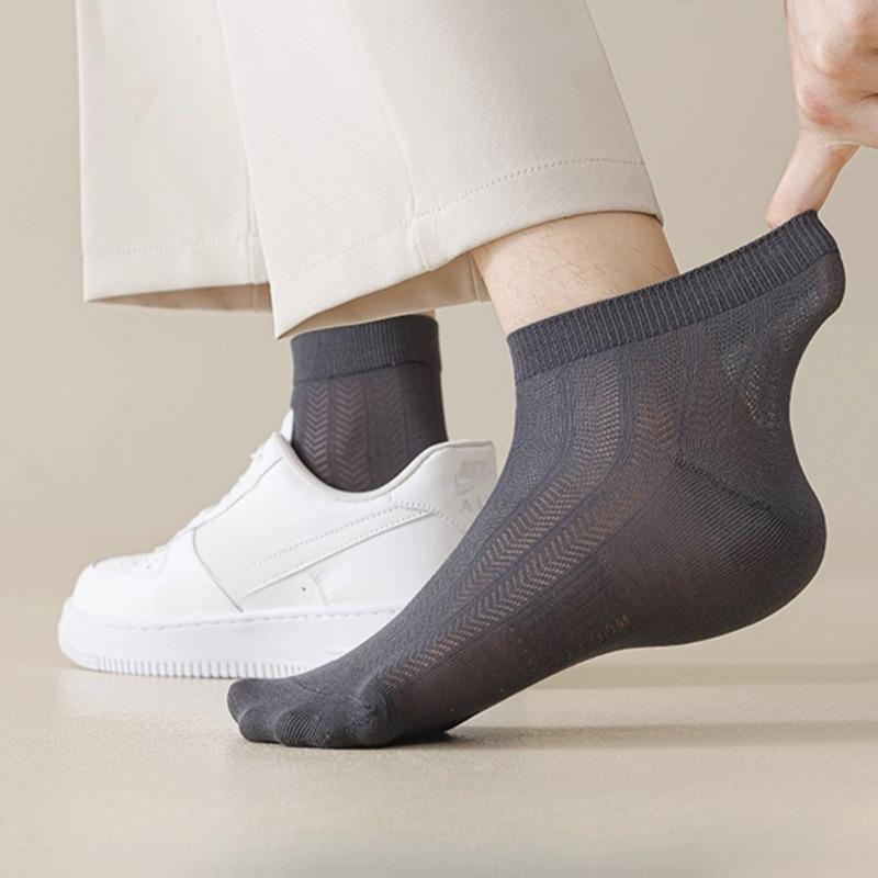 Mulberry Silk Men's Short Socks, Summer Thin Mesh Breathable Sports Anti-odor Sweat-absorbing Black Business Mid-calf Socks