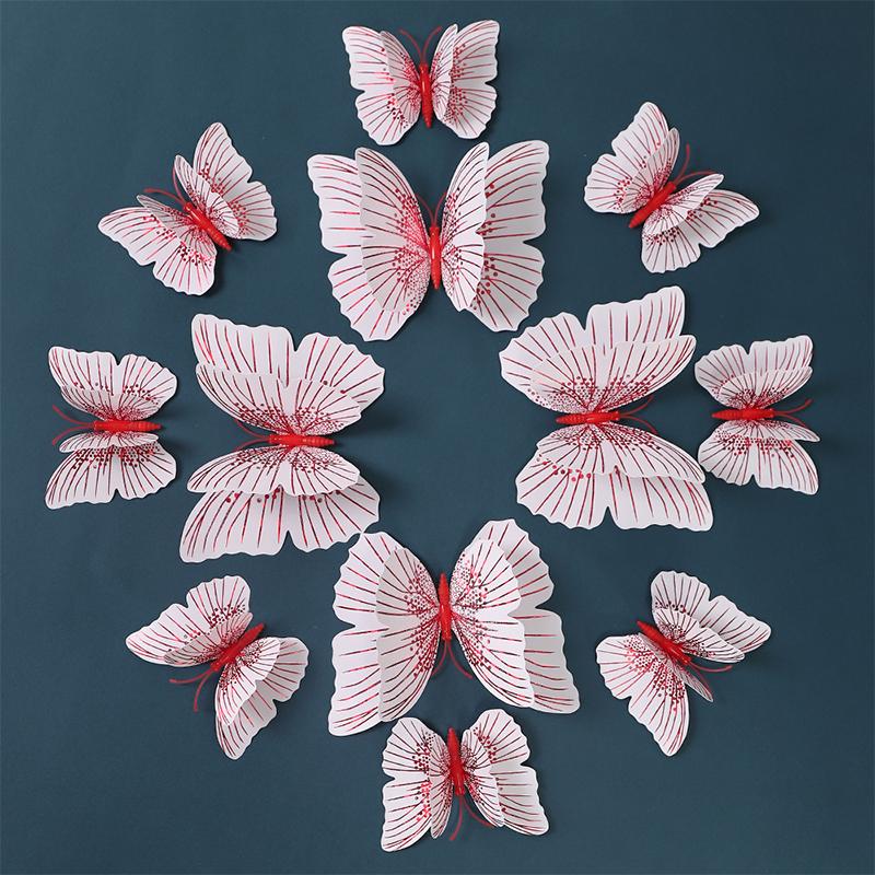 Neue 12 Stück Doppelschicht 3D Schmetterling Wandaufkleber Heimzimmer Dekor Schmetterlinge für Hochzeitsdekoration Magnet Kühlschrankaufkleber