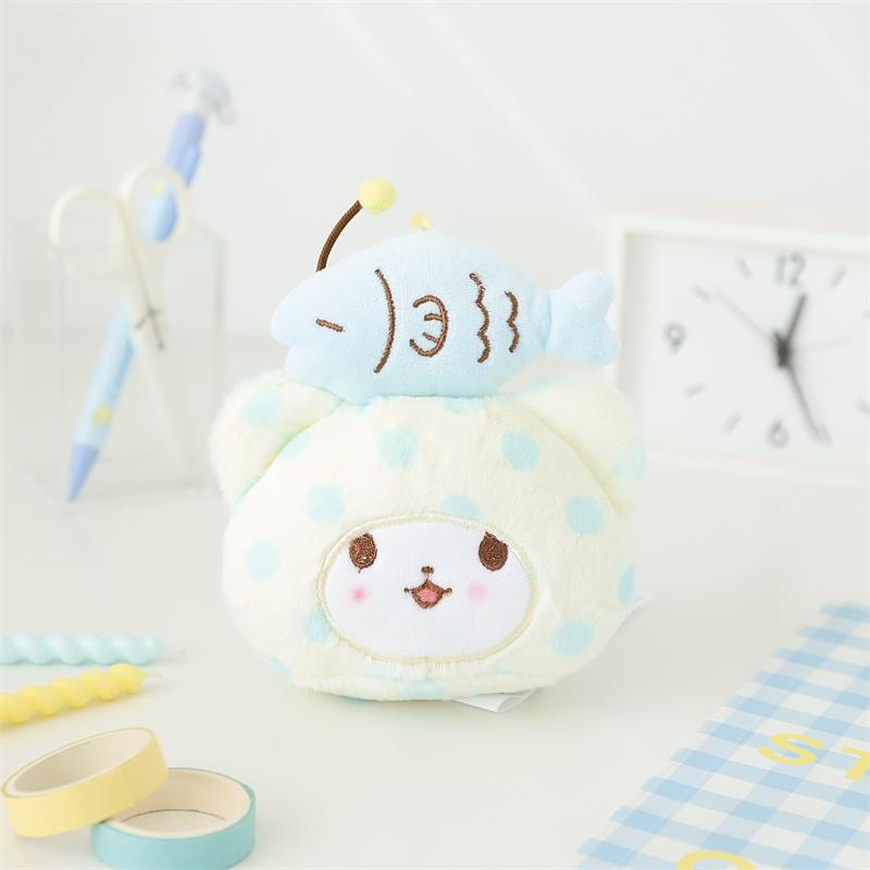 Genuine Sanrio Marumofubiyori Bear Cinnamoroll Plush Toys Keychain Kawaii Small Pendant Keyring Kids Stuffed Toys Birthday Gifts