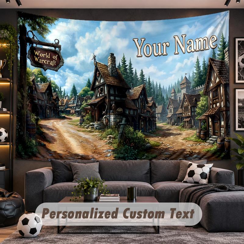 World of Warcraft Personalized Tapestry Support Custom Name, Wall Art Home Decoration