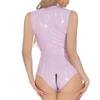 Womens PU Leather Sleeveless Front Zipper Jumpsuit Metallic Clubwear