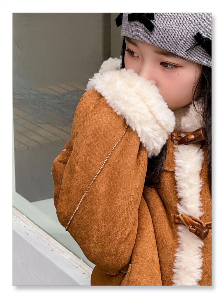 Kinder Koreanischer Stil Kunstfell Kapuzen Lammfellmantel - Jungen & Mädchen Winter Warm Duffle-Knopf Einteiler