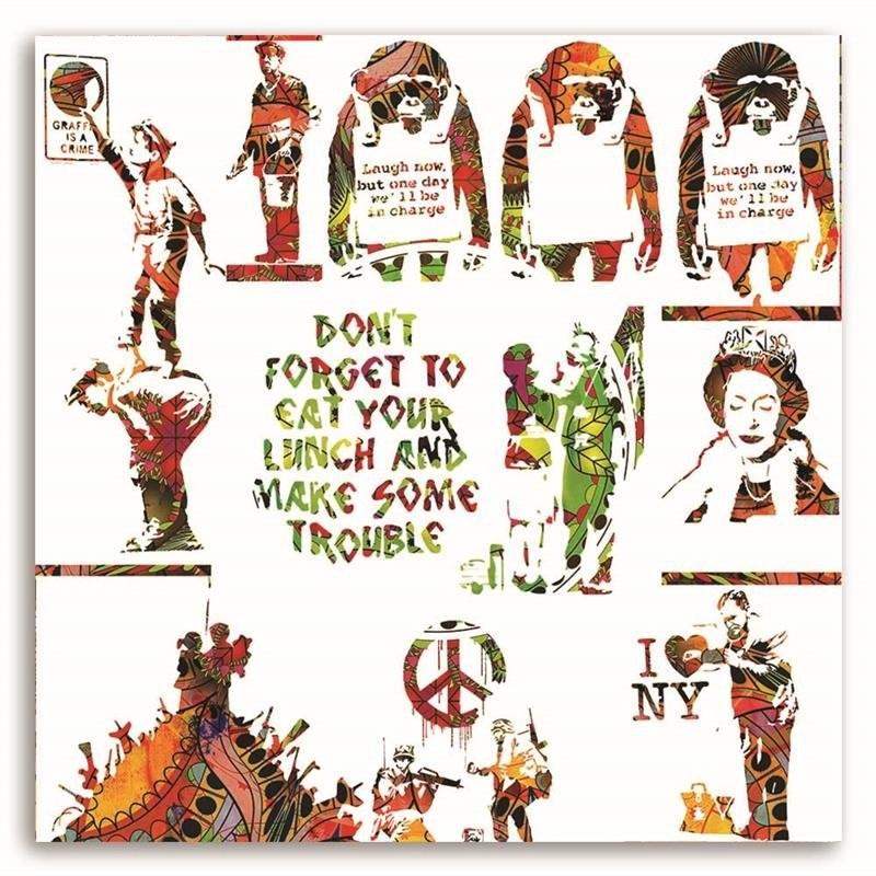 Canvas print, Banksy mural - collage of works by Street Art Spa