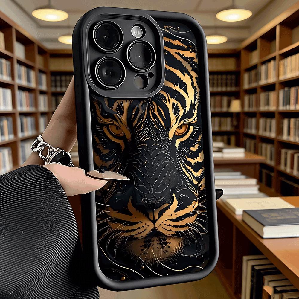 Golden Tiger Face Soft TPU Phone Case for iPhone 17 16 15 14 13 12 11 Pro Max Plus Shockproof Anti-Slip Cover