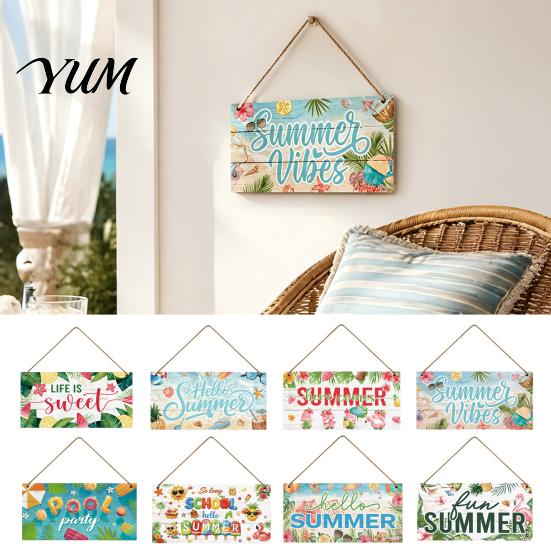 Coastal Home Decorations Summer Wooden Hanging Sign, Beach Theme Welcome Sign Front Door Decor with Wall Rope, Colorful Hanger for Seasonal Farmhouse